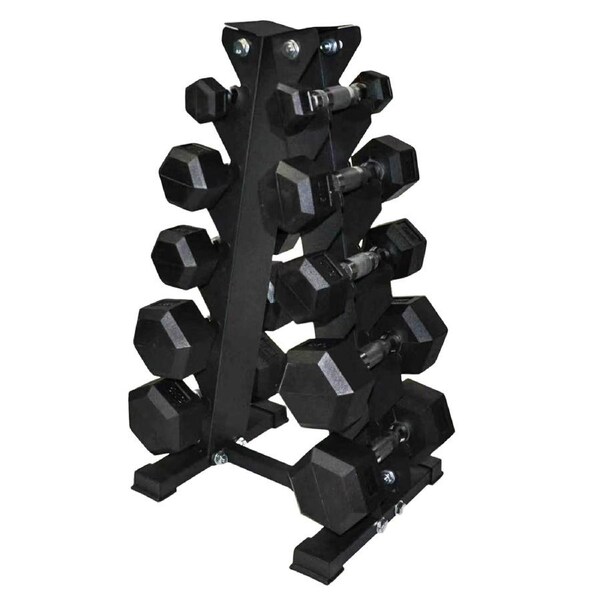 1kg - 5kg 5 Pairs TOTAL 30KG Hex Rubber Dumbell Weight Set with A-Shape Rack