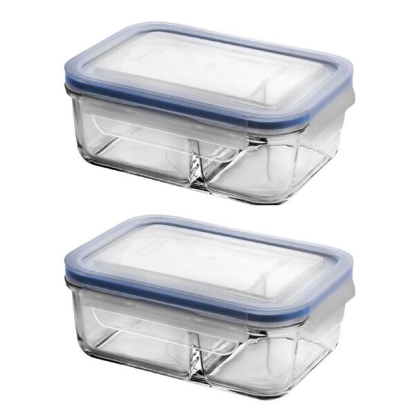 Glasslock Duo Tempered Glass Rectangular 670ml Container w/ Lid - Set of 2