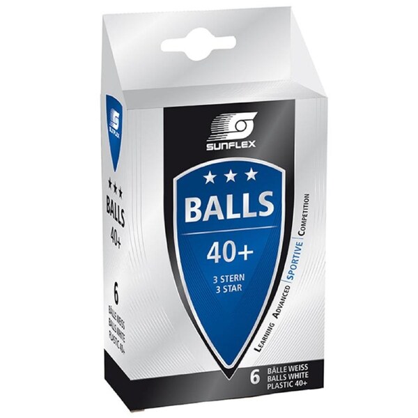 SUNFLEX 1 Pack of 6 3 Star 40+ Table Tennis Balls in White