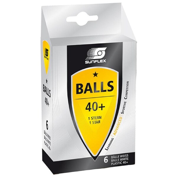 SUNFLEX 1 Pack of 6 1 Star 40+ Table Tennis Balls in White