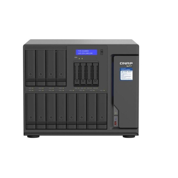 QNAP TVS-h1688X-W1250-32G 16 Bay NAS Intel Xeon W-1250 6-core 3.3 GHz 32GB ECC DDR4 Hot-swappable 2xM.2 4x2.5GbE 2 x10GBASE-T 3 xPCIe 3xUSB3.2 3yr