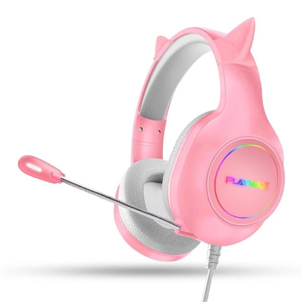 Playmax Cat Ear RGB Headset Universal Gaming Headset (Pink)