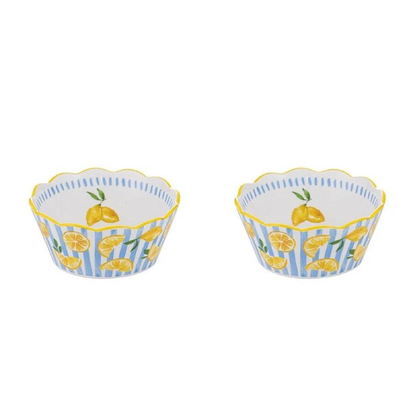 2PK Ladelle Capri Lemon Scallop Ceramic Bowl Reusable Food Serving Dish