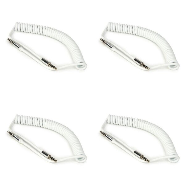 4PK Buddee Coiled Aux 3.5mm Cable Car Stereo 1.5m Audio Lead Cord Male WHT