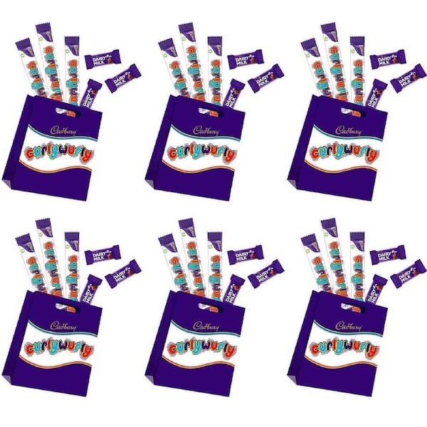 6x 6pc Cadbury Curlywurly Kids Sweets Showbag w/Dairy Milk Chocolates