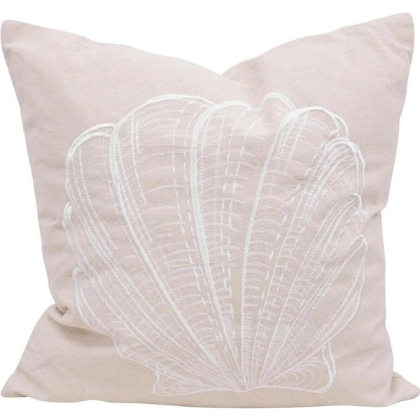 Natural Fan Shell Cushions - 2PK LVD Linen Look Pillows - 43x43cm