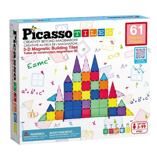 PicassoTiles Magnetic Tile Classic Building Set 61 Pieces