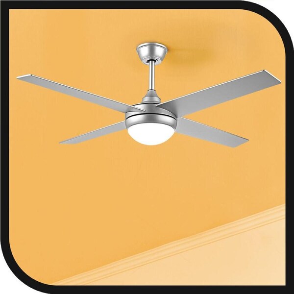Krear 52" Ceiling Fan DC Motor LED Light Remote Control 6 Speed Wooden Blades Timer Silver