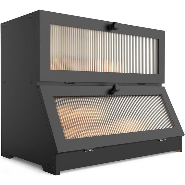 Double Layer Bamboo Bread Box for Kitchen Counter - Large Capacity Bread Storage Container with Clear Window, Easy Assembly, Farmhouse Style Bread Hol