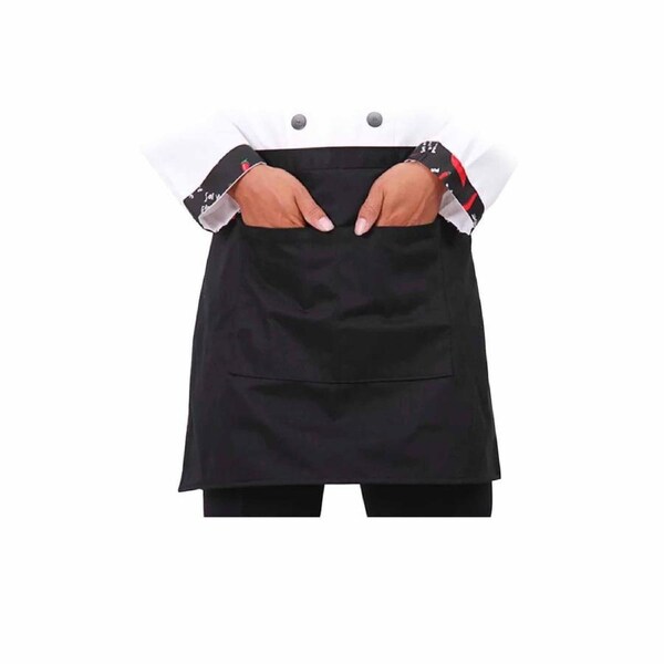 Black Short Waist Apron with Pocket Kitchen Chef Waiter Half Waist Aprons