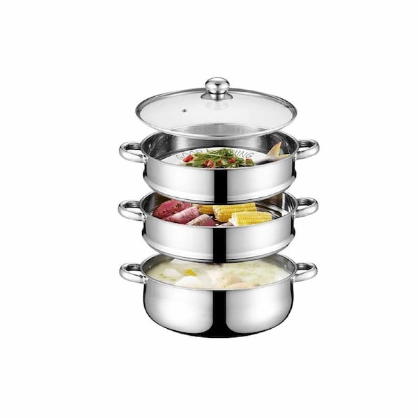 3 Tier Stainless Steel Steamer Meat Vegetable Pot Steaming Cookware Kitchen