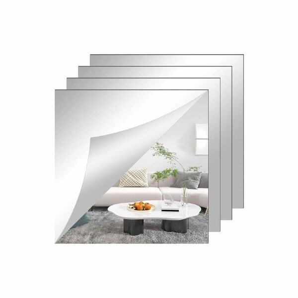 4pcs Mirror Tile Wall Sticker Square Self Adhesive Room Decor Stick On Art