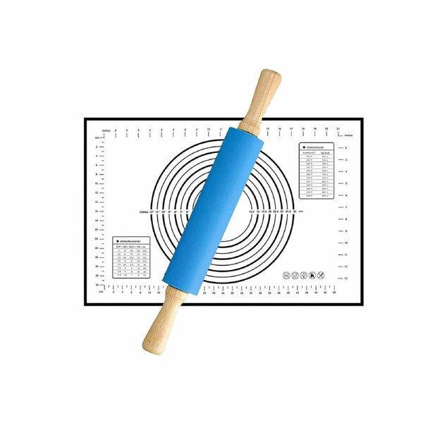 Rolling Pin Pastry Mat Set Rolling Pin Kit Silicone Dough Mat Baking Tool