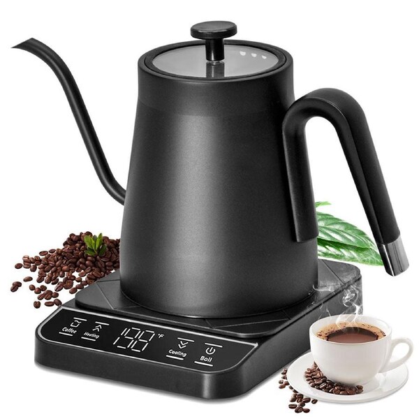 Gooseneck Kettle 1350W Electric 304 Stainless Steel 0.8L Coffee Tea Kettle Quick Heating Water Boiler with Thermostat and 90 Degree Right Angle Spout Black