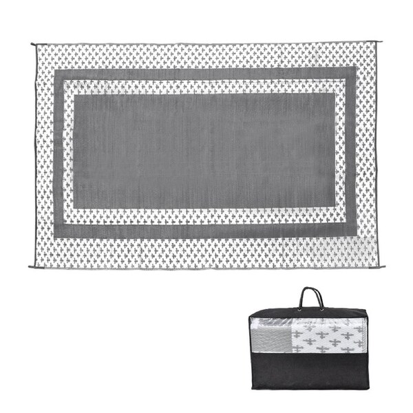 Large Outdoor Rug 275x365cm Weatherproof Plastic Weave Mat Washable Outside Solid Carpet Easy Care for Patio Deck Backyard Garden RV Camping Silver Grey