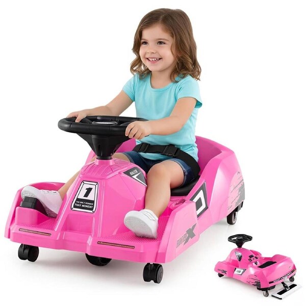 Babyjoy Electric Cleaning Go Kart 12V Ride on Race Car w/Detachable Mop & 3-Speed Remote Control Pink