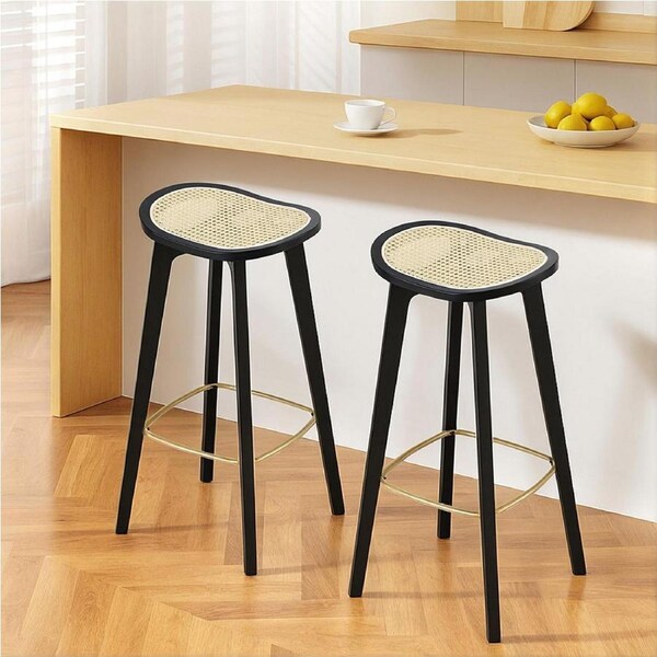 2x Artiss Bar Stools Rattan Counter Kitchen Dinning Chair Bamboo Saddle Black