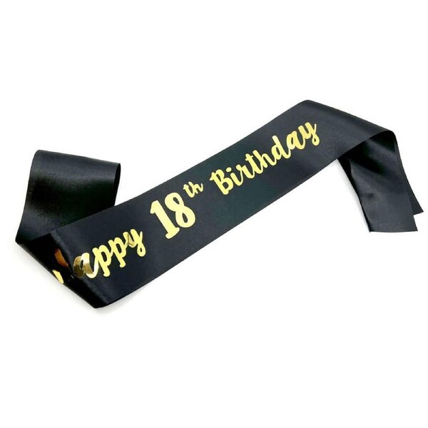 Black Happy 18th Birthday Party Sash