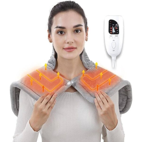 Nevenka Weighted Heating Pad for Neck and Shoulders with 6 Heat Settings and 4 Timer Levels-Grey