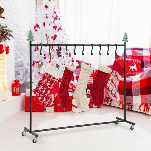 Costway Christmas 10-Hook Stocking Holder Stand on Wheels Heavy Duty Freestanding Clothes Rack