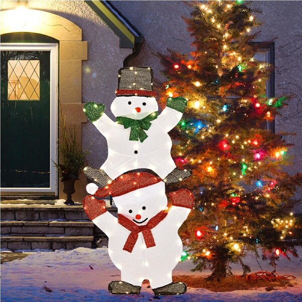 Costway 137CM Xmas Lighted Snowman 80 LEDs Christmas Lights Motif Decoration Indoor Outdoor Home Garden Yard Decor Gift