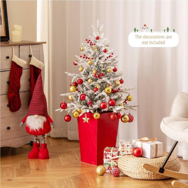 Costway 1.22M LED Pre-Lit Artificial Potted PE Christmas Tree w/Lights Xmas Decoration Gift