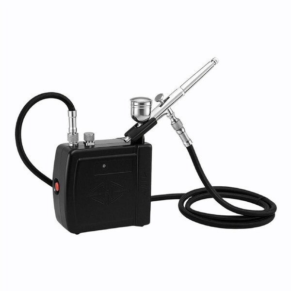 Airbrush Kit Air Brush Compressor Spray Gun Dual Action Portable Paint Model Tattoo Nail Art Craft Cake Decor Barber Makeup 0.5mm 21PSI Cleaning Set