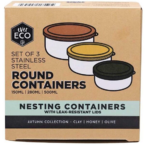 Ever Eco Stainless Steel Round Nesting Containers Autumn 3pk