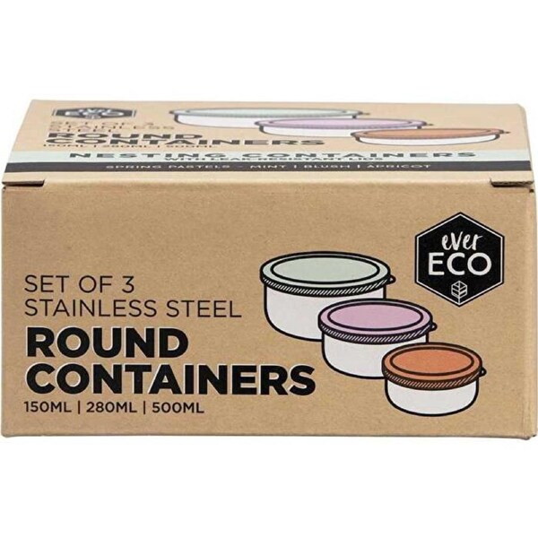 Ever Eco Stainless Steel Round Nesting Containers Spring Pastels 3pk