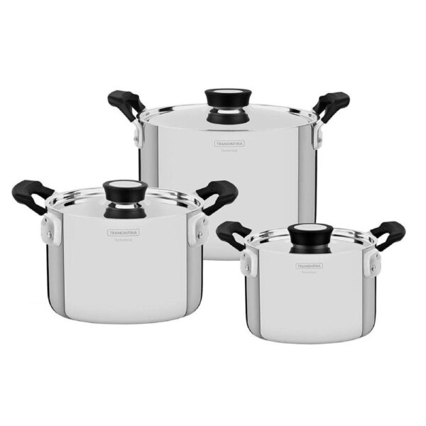 Tramontina Grano Compact 3 Piece Try-Ply Stainless Steel Cookware set with Silicone handles