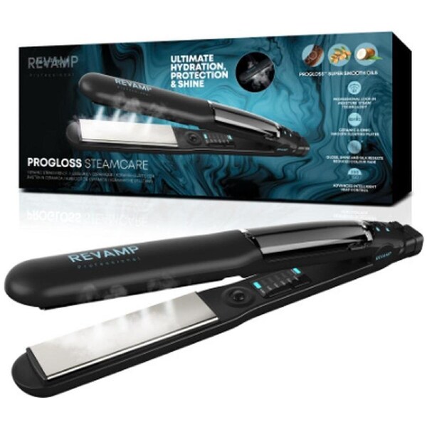 Homedics Revamp Progloss Steamcare Ceramic Hair Straightener Black-