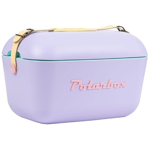 Polarbox Rainbow 20L Cooler Lilac with Yellow Strap and Rose Logo & Rivet