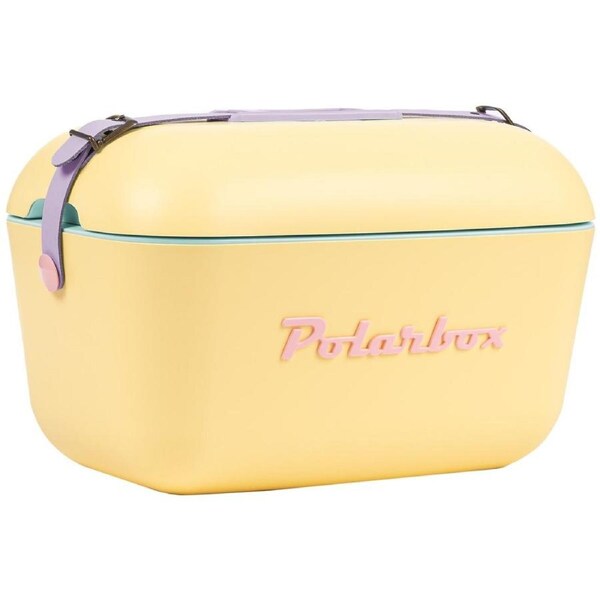 Polarbox Rainbow 20L Cooler Yellow with Lilac Strap and Rose Logo & Rivet