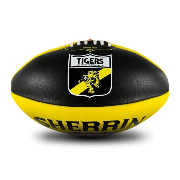 Sherrin AFL Team Leather Football - Richmond Tigers Size 5 Yellow & Black