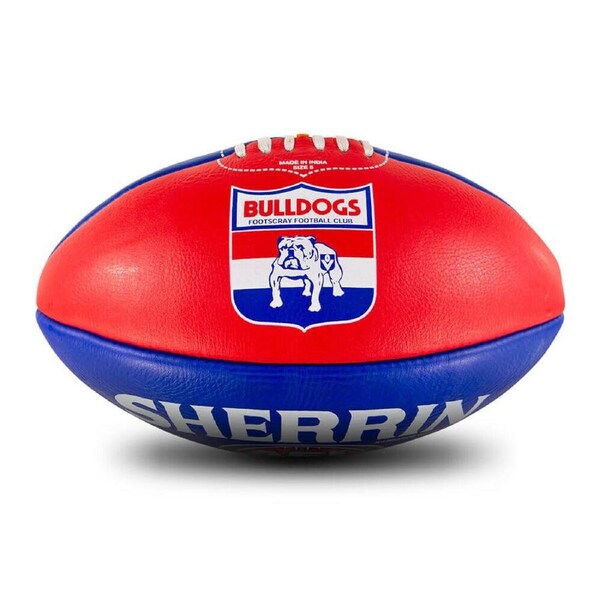 Sherrin AFL Team Leather Football - Western Bulldogs Size 5 Red & Blue
