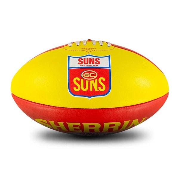 Sherrin AFL Team Leather Football - Gold Coast Suns Size 5 Red & Yellow