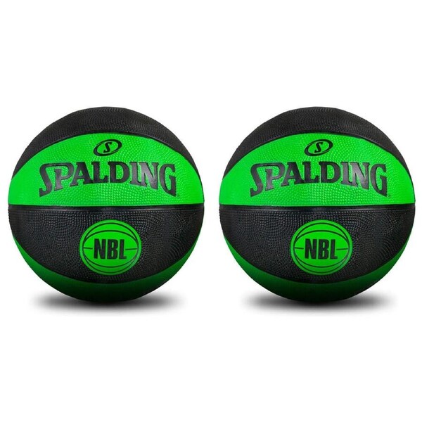 2PK Spalding NBL Coloured Outdoor Play Rubber Basketball Size 6 Green/Black