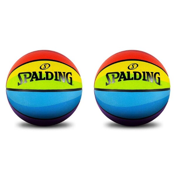 2PK Spalding Rainbow Print Outdoor Rubber Basketball Size 6 Multi Coloured