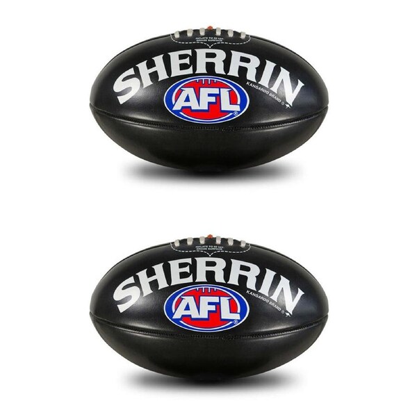 2PK Sherrin PVC AFL Outdoor Recreational Play Replica Football Size 4 Black