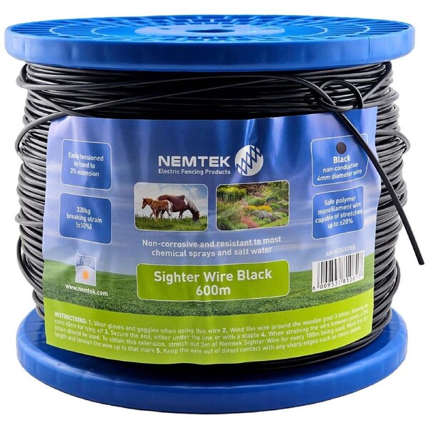 Nemtek 4mm x 600m Equine Horse Sighter Wire - Black - AW-SITA-600B