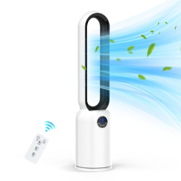 ADVWIN Bladeless Tower Fan with Remote, Upgraded Air Circulator Fan for 24 Speeds Settings, 12 Timer, Quiet Oscillating Fan for Home Bedroom, White & Black