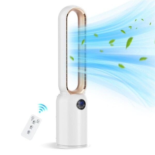 ADVWIN Bladeless Tower Fan with Remote, Upgraded Air Circulator Fan for 24 Speeds Settings, 12 Timer, Quiet Oscillating Fan for Home Bedroom, White & Gold