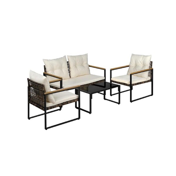 4PCS Outdoor Furniture Sofa Set Rattan Lounge Sofa Patio Furniture Setting Table Chairs Dark Grey