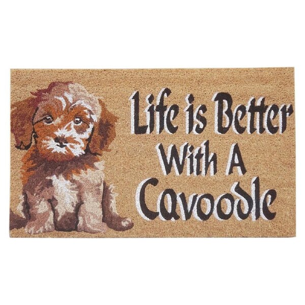 Door Mat Deluxe Coir Back Life Is Better Cavoodle Dog Puppy 45 X 75 Cm Doormat