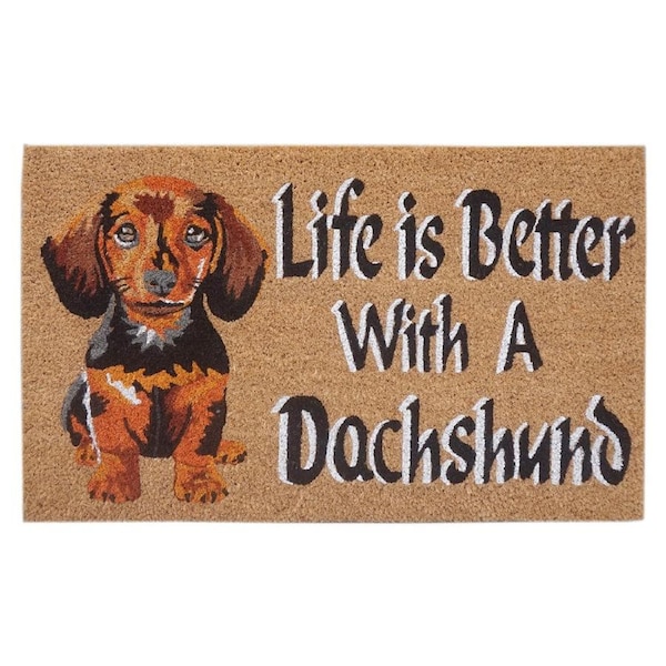 Door Mat Deluxe Coir Back Life Is Better Dachshund Dog Puppy 45 X 75 Cm Doormat