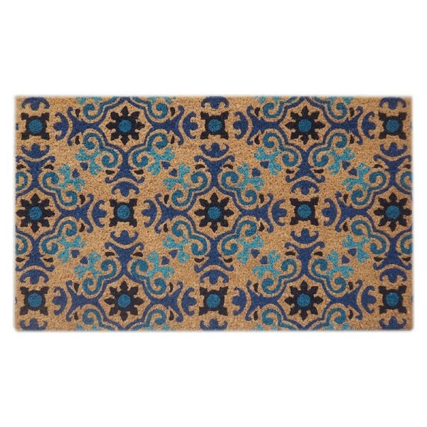 Door Mat Deluxe Coir Backed Blue Mosaic 45 X 75 Cm Doormat