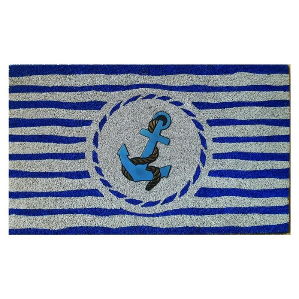 Door Mat Deluxe Coir Backed Boat Anchor Nautical Coastal 45 X 75 Cm Doormat