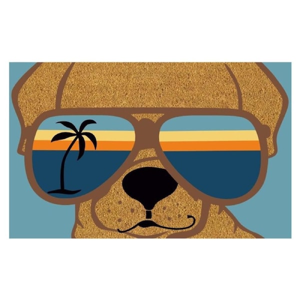 Door Mat Deluxe Coir Backed Sunglasses Dog Puppy Surf Beach Coastal 45 X 75 Cm Doormat