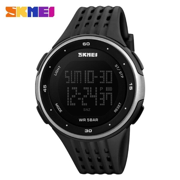 Men's multifunctional waterproof sports electronic watch with large dial for male students, mountain climbing outdoor watch 1219-silver