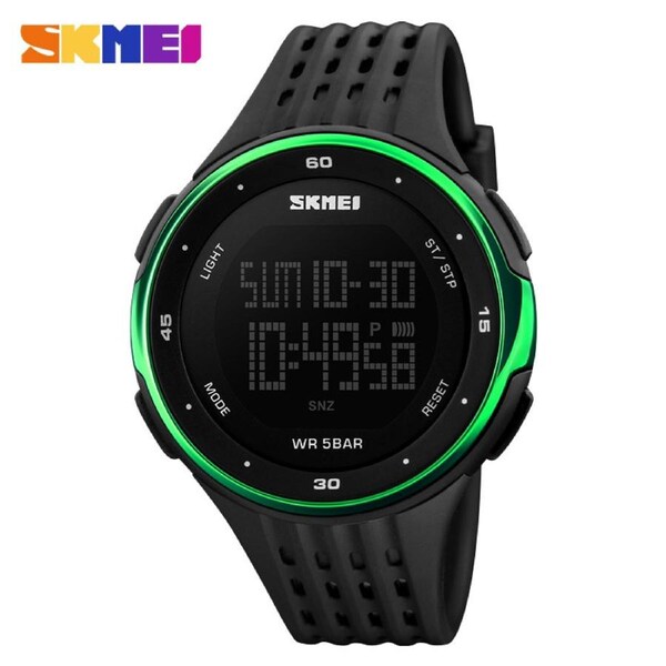 Men's multifunctional waterproof sports electronic watch with large dial for male students, mountain climbing outdoor watch 1219-green